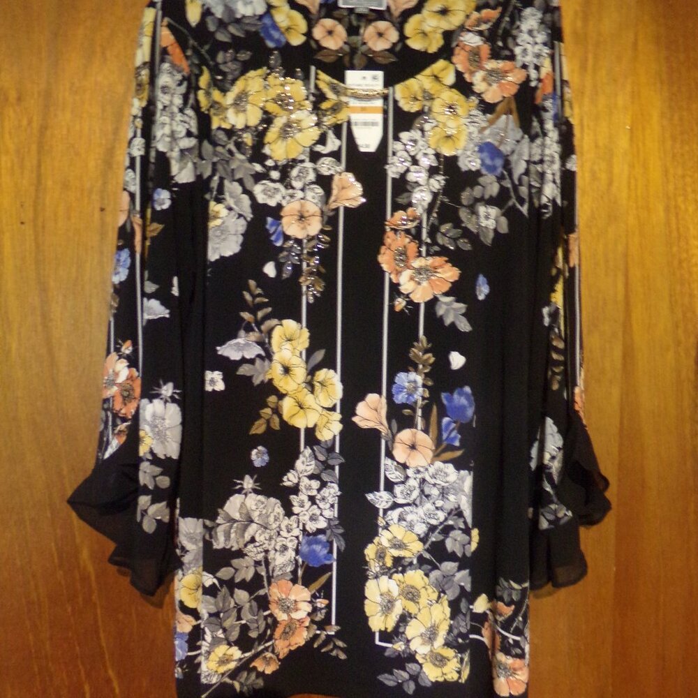 NWT JM Collection Black Floral Print Top size 3X